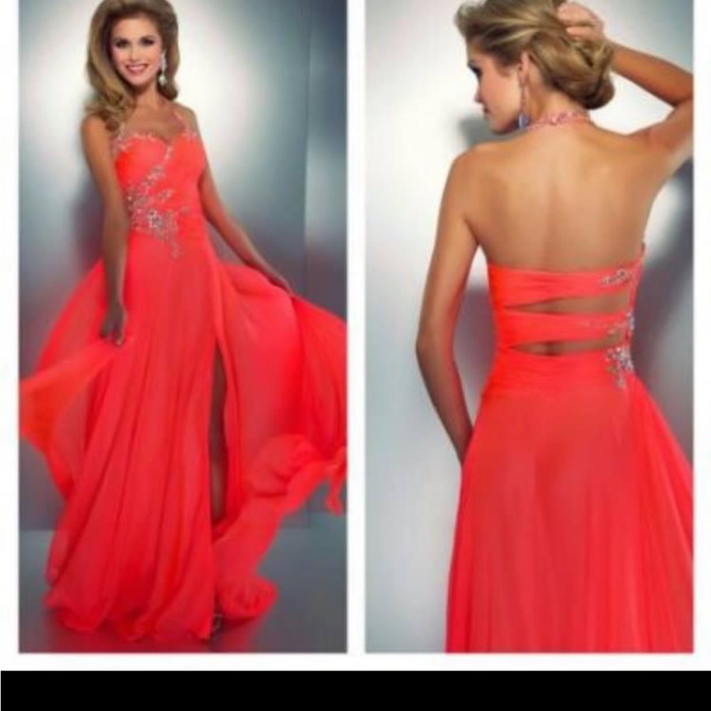 Bright Coral Beaded Prom/ Formal Dress
